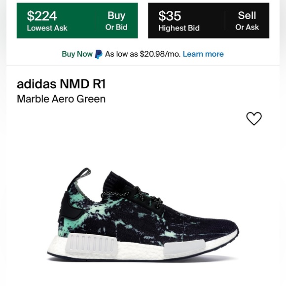 Fair Men’s Size 8 (Euro Sz 41.5) Adidas NMD R1 Sneakers Marble Aero Green/White - Picture 3 of 15